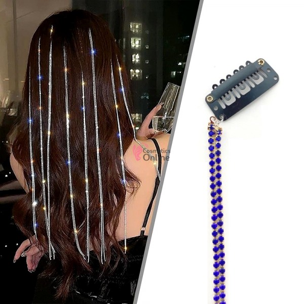 Accesorii cu clips PRL14BB Auriu cu strasuri albastre pentru decor par cu 2 siraguri